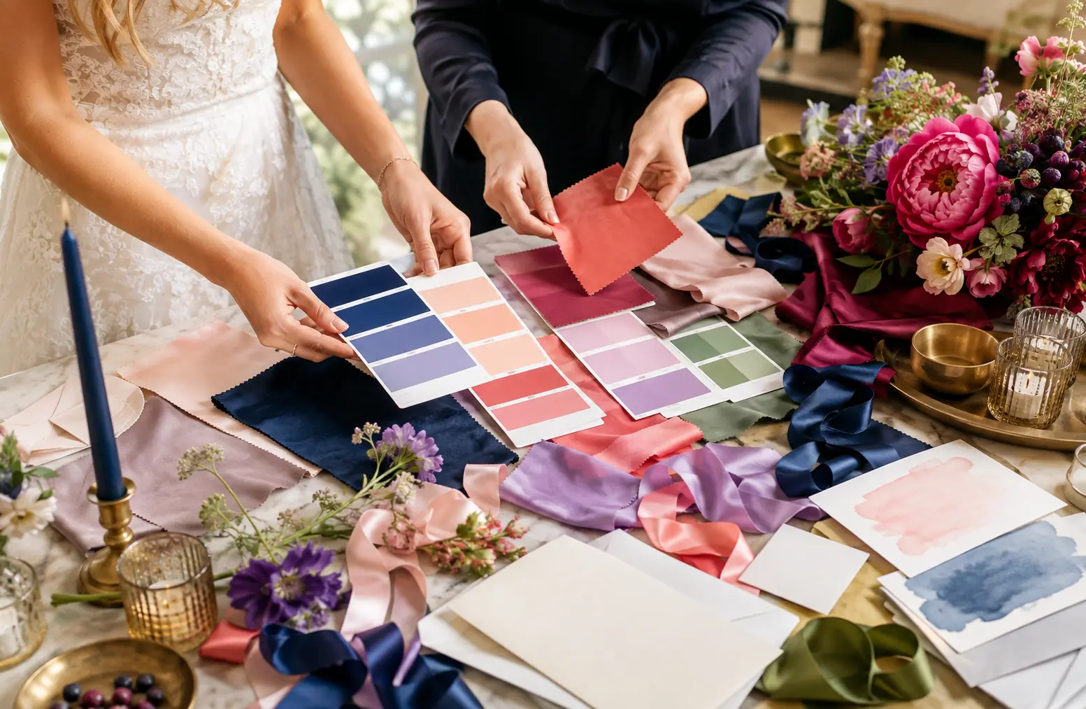 Coordinated wedding table decorations and colour palette