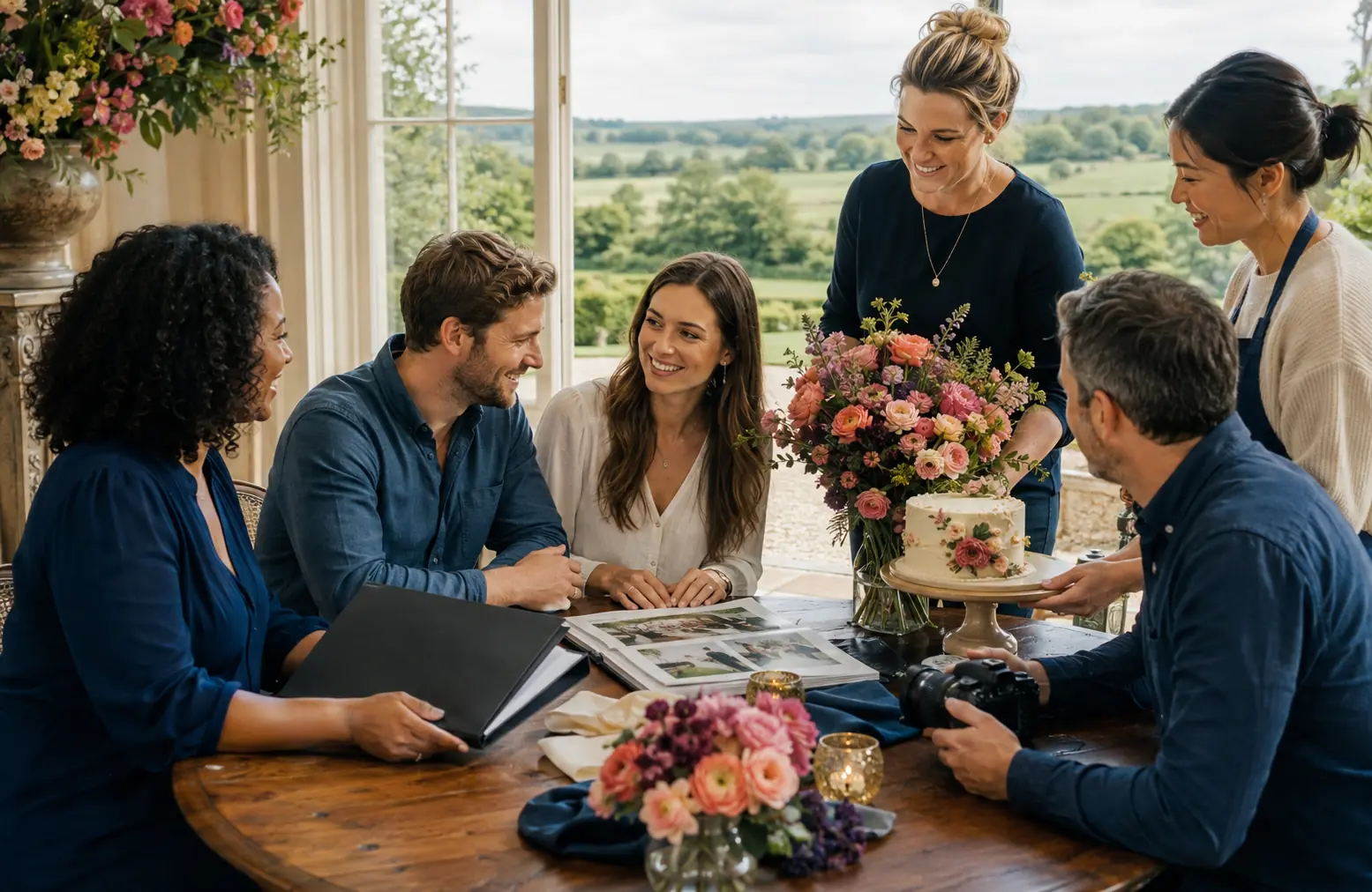 Engaged couple meeting local wedding suppliers at a British venue